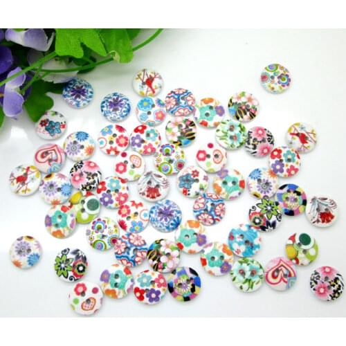 100Pcs Mixed Round Flower Wooden Buttons Flatback Cabochon Scrapbooking Crafts Wood Knopf Bouton Decor Diy Accessories