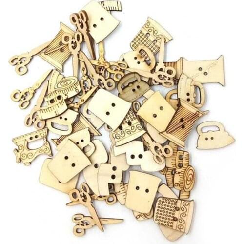 100Pcs Sewing Machine Scissors Shaped Wooden Buttons Sewing Button For Children Clothes Decorative Button Scrapbooking Accesso
