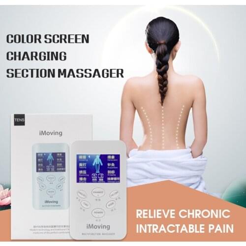 2019 new multi-function color frequency charging massage instrument 8 modes double output pulse TENS meridian cervical massage