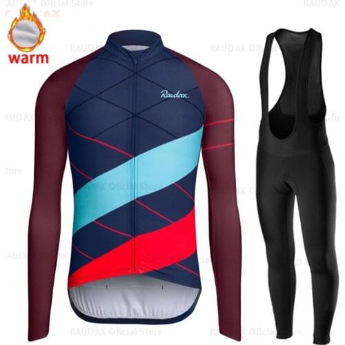2020 RAUDAX RCC Team Winter Cycling Suit Bib Set Warm Wool Fleece Ropa Ciclismo Invierno Bicycle Mens Triathlon Bike Jersey