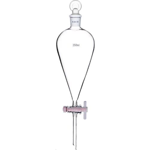 250ml,24/29,Glass Pyriform Separatory Funnel,PTFE Stopcock,Drop Tube,Pear Shape