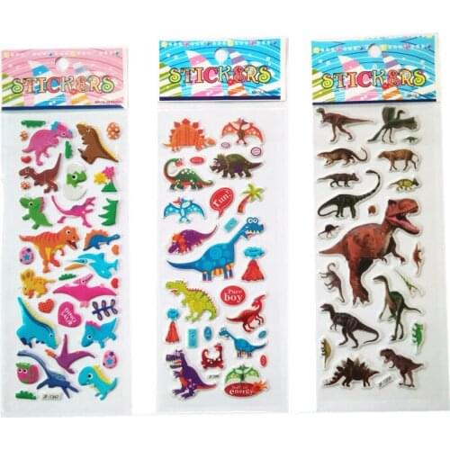 3PCS / lot Mixed Cartoon dinosaur Bubble Stickers Children Kids Boys girls Cartoon Stickers Decoration birthday gift for
