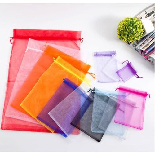 50Pcs Jewelry Packaging Organza Bag Colourful Baby Shower Wedding Party Candy Pouches Drawable Bags Present Sweets EID Mubarak