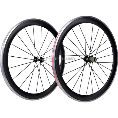 60mm carbon road bike clincher wheelset with alloy braking surface in promotion, with free shipping