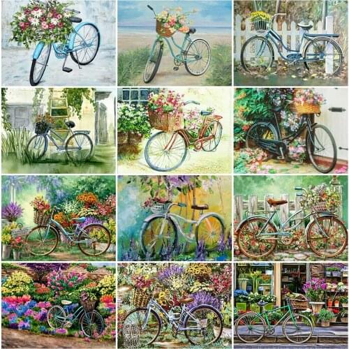 Diamond Painting Bicycle 5D DIY Diamond Embroidery Landscape Full Square Diamond Mosaic Cross Stitch Rhinestones Home Decor