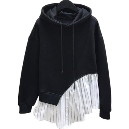 Irregular Pullover Hoodies for Teen Girl Black White Autumn 2020 Streetwear Women Kpop Clothes Long Sleeve Sweatshirt LT415S50