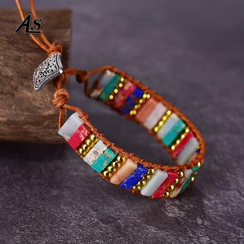 Asingeloo Multi Color Tube Leather Bracelet Natural Stone Beads Gift for Women Girl Bohemia Friendship Bracelets Punk Jewelry