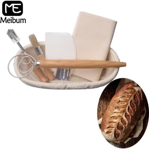 Banneton 6Pcs Set Fermentation Rattan Basket Linen Liner Bread Proving Basket Dough Knife Scraper Brotform Proving Baking Tools