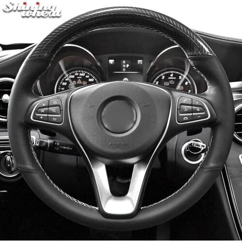 Shining wheat PU Carbon Fiber Black Genuine Leather Car Steering Wheel Cover for Mercedes-Benz W205 C180 C200 C260 C300 B200