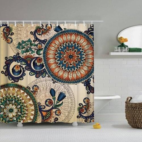 Dafield Bohemian Decor Shower Curtain Pattern with Floral and Feather Fabric Boho With Hooks