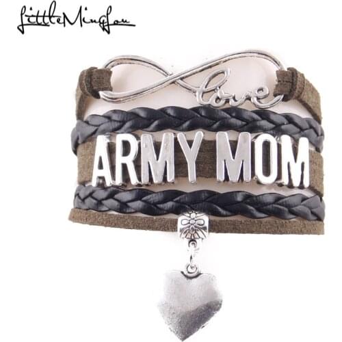 Little Minglou Infinity love army mom bracelet heart charm leather wrap bracelets & bangles for women jewelry hero mom gift