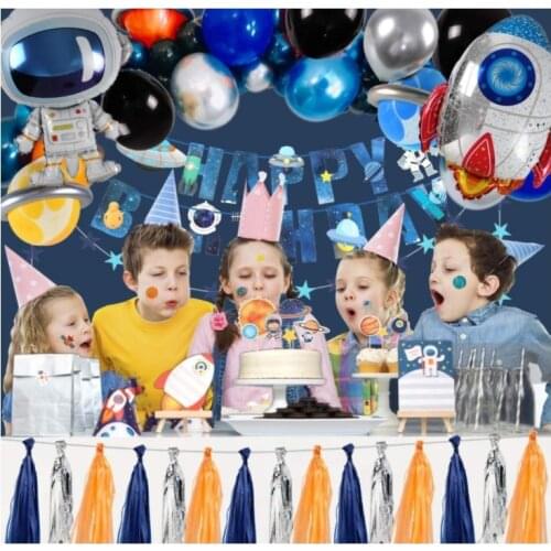 Kids Faovr Outer Space Character Astronaut Foil Balloons Party Supplies Birthday Boy GiftParty Decorations Disposable Tableware