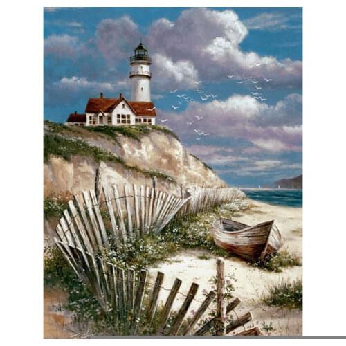 Diy,Diamond Embroidery,sea,hut,lighthouse,landscape,5D,Diamond Painting,Cross Stitch,3D,Diamond Mosaic,Decoration,Christmas gift