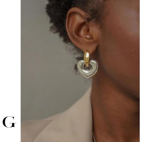 GHIDBK 2021 New Fashion Vintage Gold Silver Color Mixed Hollow Heart Studs Earrings Women Street Style Fashion Jewelry Wholesale