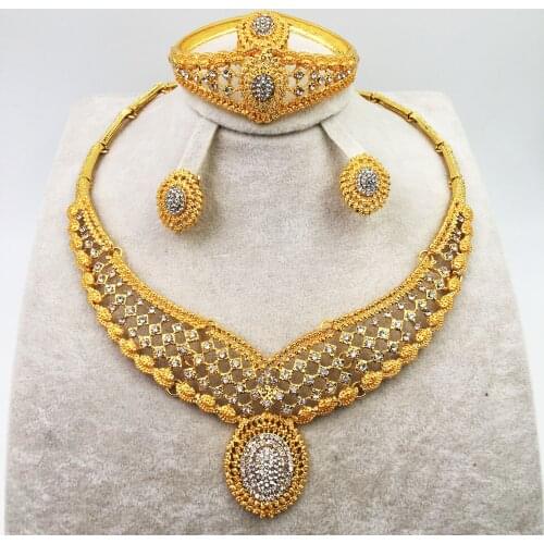 HOT Fashion wedding Dubai Africa Nigeria African Jewelry set gold-color necklace Earrings romantic woman Bridal Jewelry Sets