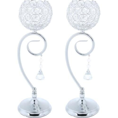 Crystal Effect Tea Light Candle Holder Globe Bowl Wedding Table Top Votive Lighting Fixtures Silver 35cm 2-set
