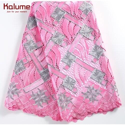 Kalume New Arrival African Lace Fabric Pink Guipure Cord Lace Fabric Embroidery Nigerian Water Soluble Cord Lace For Dress 2241