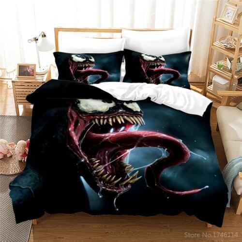 3D Venom Series Bedding Set Soft Comforter Cover Pillowcase Duvet Cover Set Kids Adults Disney Cartoon Marvel Home Textile Gift