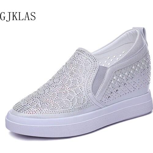 Crystal Platfrom Sneakers Wedges Shoes Women Mesh Breathable Casual Shoe Platforms Sneaker Sliver Black Woman Vulcanize Shoes
