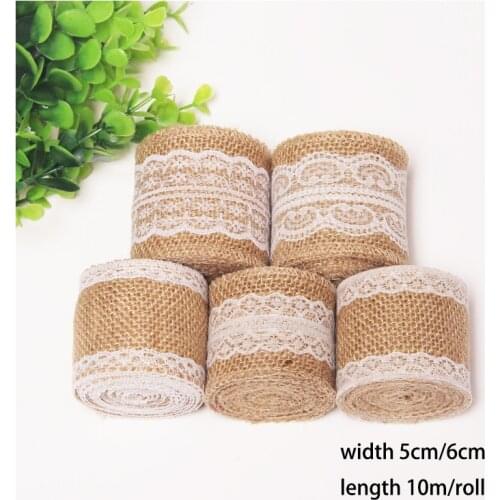 10meters/lot 5cm Burlap Hessian Ribbons Jute Rolls Lace rustic for DIY Vintage wedding Decoration gift wrapping Ornament Party