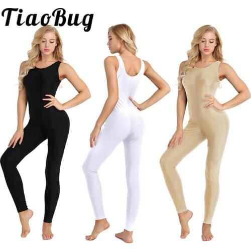 Summer Women Adult One-Piece Jumpsuit Sleeveless Scoop Neck Footless Stretchy Solid Tank Unitard Yoga Dance Leotard Bodysuit