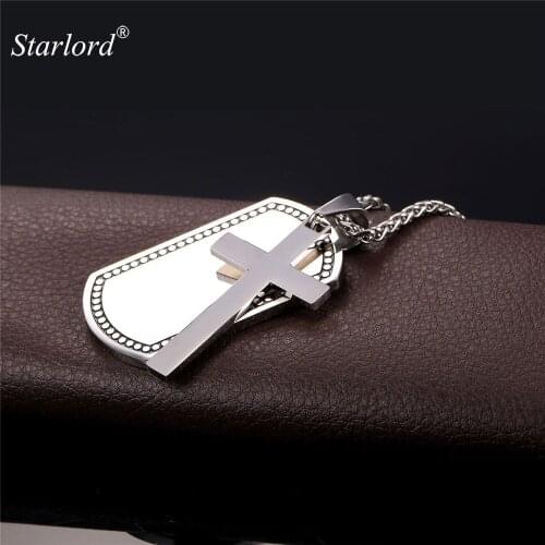 Starlord Cross Necklace Pendant With Charm Dog Tag Religious Christian Jewelry 316L Stainless Steel/Gold Color Chain Men GP2212