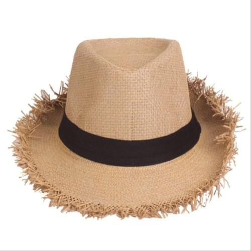 MYZOPER Breathable Tassel Fashion New Straw Hat Unisex Casual Flat Top Sun Protection Summer Hat Beach Cap