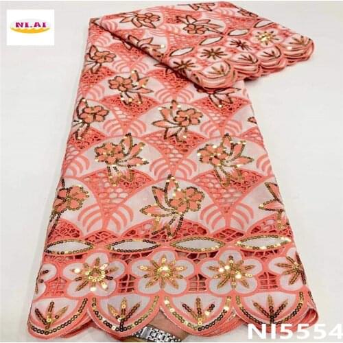 2021 New Style Blue African Tissue Sequins Lace Fabric Embroidery French Mesh Tulle Lace Fabric For Wedding Dress NI5554-1