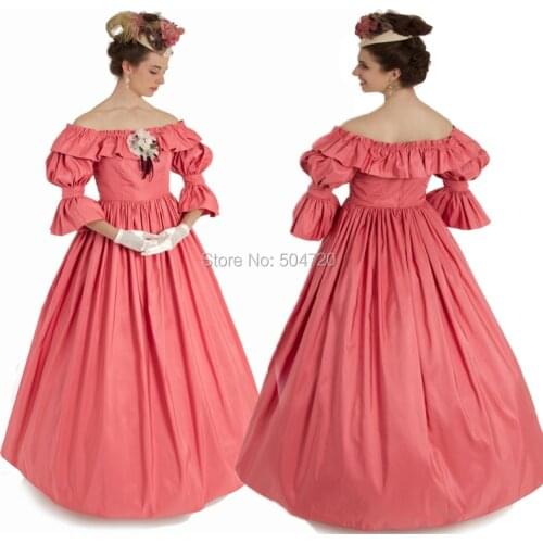 19 Century Retro Red Taffte Victorian dresses Eras Regency Gothic Civil War Renaissance Revolutionary Dress Halloween HL-114