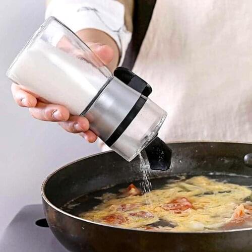 Press Type Salt Control Bottle Transparent Moisture Proof with Lid Pepper Shakers Bottles Seasoning Jar for Kitchen