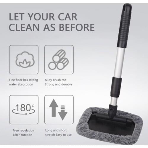 Durable Rim Spokes Caliper Wheel Cleaner Auto Car Windshield Cleaner Extendable Handle Cloth Pad Head Glass Cleaning Tool