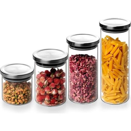 Clear Glass Airtight Storage Canister with Stainless Steel Lid Kitchen Food Storage Nuts Jar Shop Goods Displaying OEM