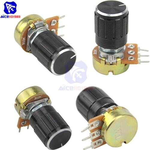 5PCS 1K 2K 5K 10K 20K 50K 100K 250K 500K 1MΩ 3Pin Knurled Shaft Linear Taper Rotary Potentiometer Resistor w/ Knob for Audrino