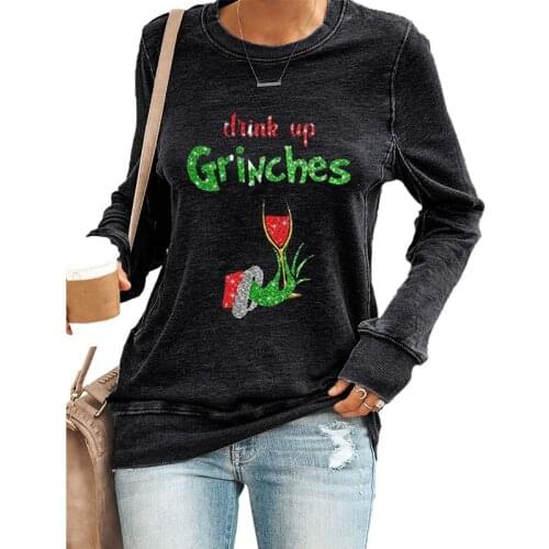 Christmas New Sports Shirt Womens Sequin Letter Pattern Printing Casual O-neck Womens Hoodie Womens Blouse Sweater Pullover