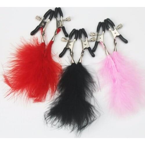 Steel breast clip shaking stimulate Sexy papilla clip female breast clips feather sex toys breast toy nipple clamps