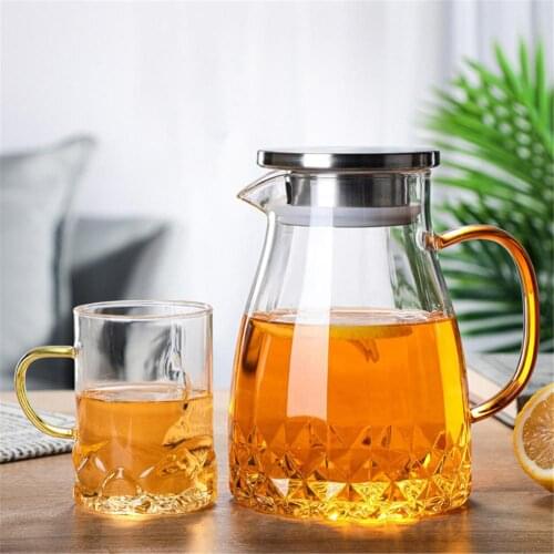 1000ML Glass Water Pitcher Heat Resistant Water Jug And Glass Set Square Kettle Boiling For Tea Fruit Juice Home
