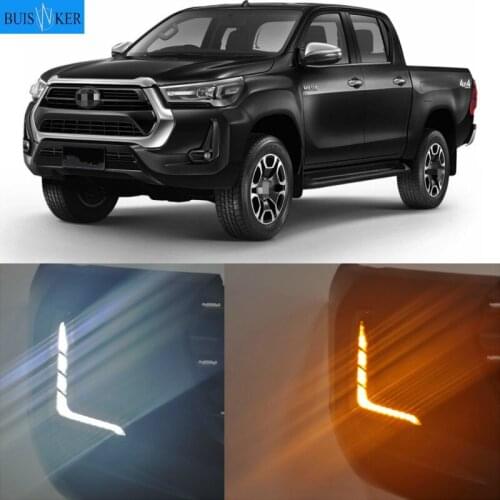 LED DRL Day Light for Toyota Hilux Revo 2020 2021 Daytime Running Light Fog Lamp Bezel with Dynamic Sequential Turn Signal