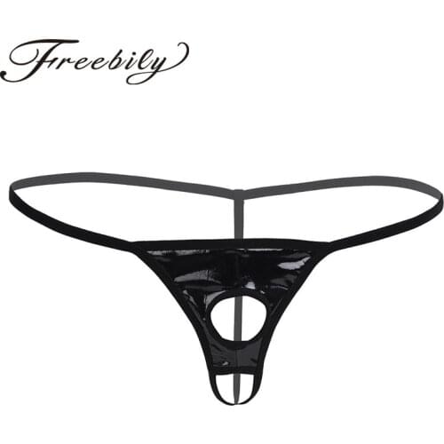 New Men Exotic Sexy Lingerie Patent Leather Panties G-string Underwear Open Butt Thong Gay Mens Panties with Penis Holes