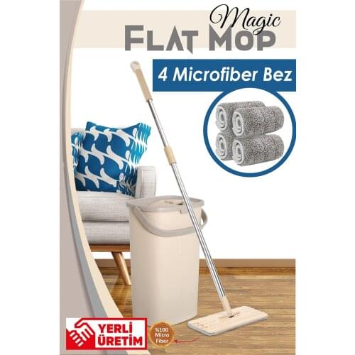 Turq Home Magic Mop with Bucket 360 Rotating Floor Squeeze Kitchen Lazy Household Cleaning Tool - Gift 4 Microfiber