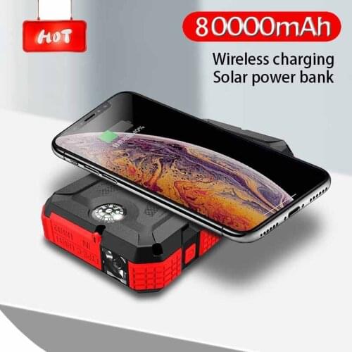Solar Wireless Charger Power Bank 80000mAh Solar Charger Dual USB and Tpyc-c Port External Charger Power Bank for Android iphone