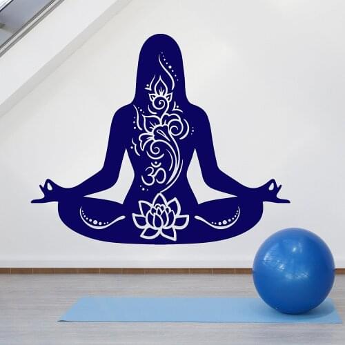 Yoga Girl Meditation Lotus Pose Om Mantra Vinyl Wall Decal Home Decor Living Room Art Mural Wall Sticker