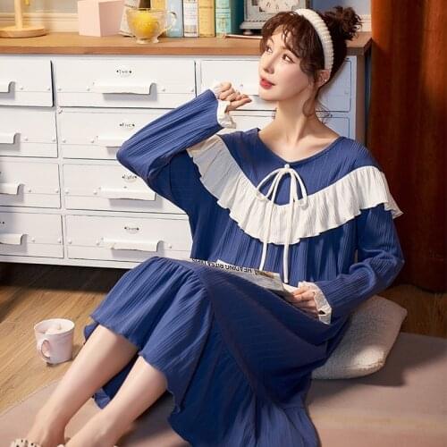 Autumn Nightdress Plus Size Night Dress Women Causal Long Sleeved Homewear Cute Cartoon Lace Cotton Nightgowns M-4XL Nightie