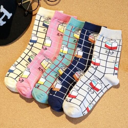 1Pair Grid Socks Elasticity Women SocksItem Cotton Casual Style Milk Boxes Pattern Mid Tube Socks Winter