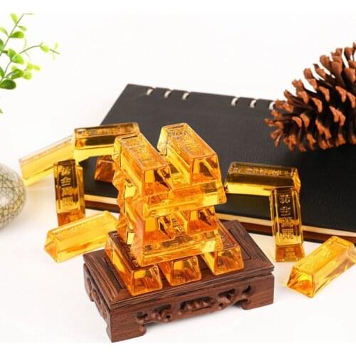 1pcs Feng Shui Chinese Yellow Crystal Glass Gold Ingots Paperweight Lucky Home Decoration Family Fashion Gift Gold bars 65x25mm