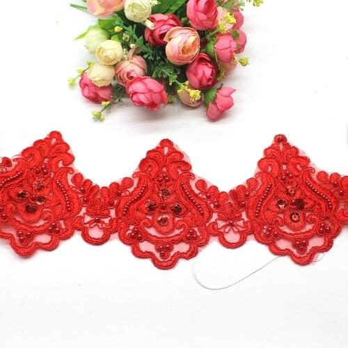 Beading Embroidery Lace Fabrics For Bridal Dress Appliqued Trims Selvage Sequined Flower Sewing Accessories 11cm