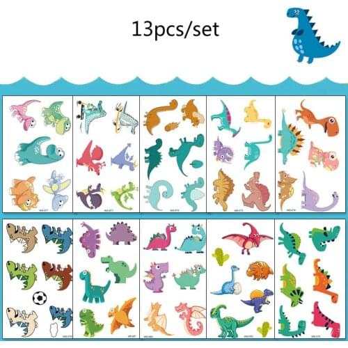 13pcs/set Temporary Tattoo Sticker Dinosaur Children Kids Tattoo Hands Arm Face Body Fake Tattoo Waterproof Tatuaze Dla Dzieci