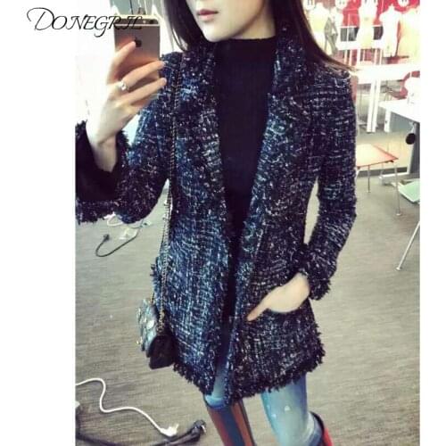 2020 spring new Korean version of the tweed in the long woolen coat tassel waist temperament womens clothing