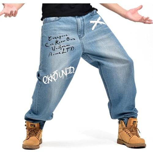 2020 Autumn Winter Loose Big Men Large Size Hip Hop Dancer Parkour Baggy Jeans Street Fashion Blue Denim Pants Male Streetwear