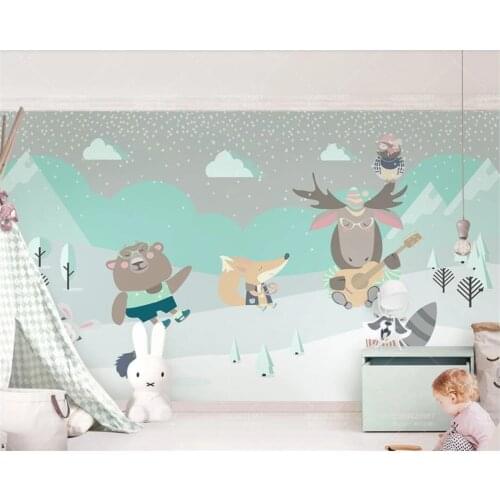 Beibehang Custom Children Room Wall 3d Wallpaper Cute cartoon goat bear fox rabbit cloud children background wall 3d wallpaper