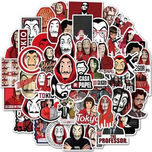 50Pcs TV Show Money Heist La Casa De Papel Horror Sticker Waterproof To DIY Moto Car Laptop PC Suitcase PVC Decals